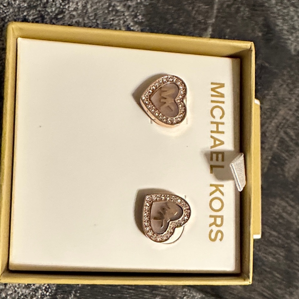 Michael Kors Gold and Brown Heart Earrings - Picture 10 of 11